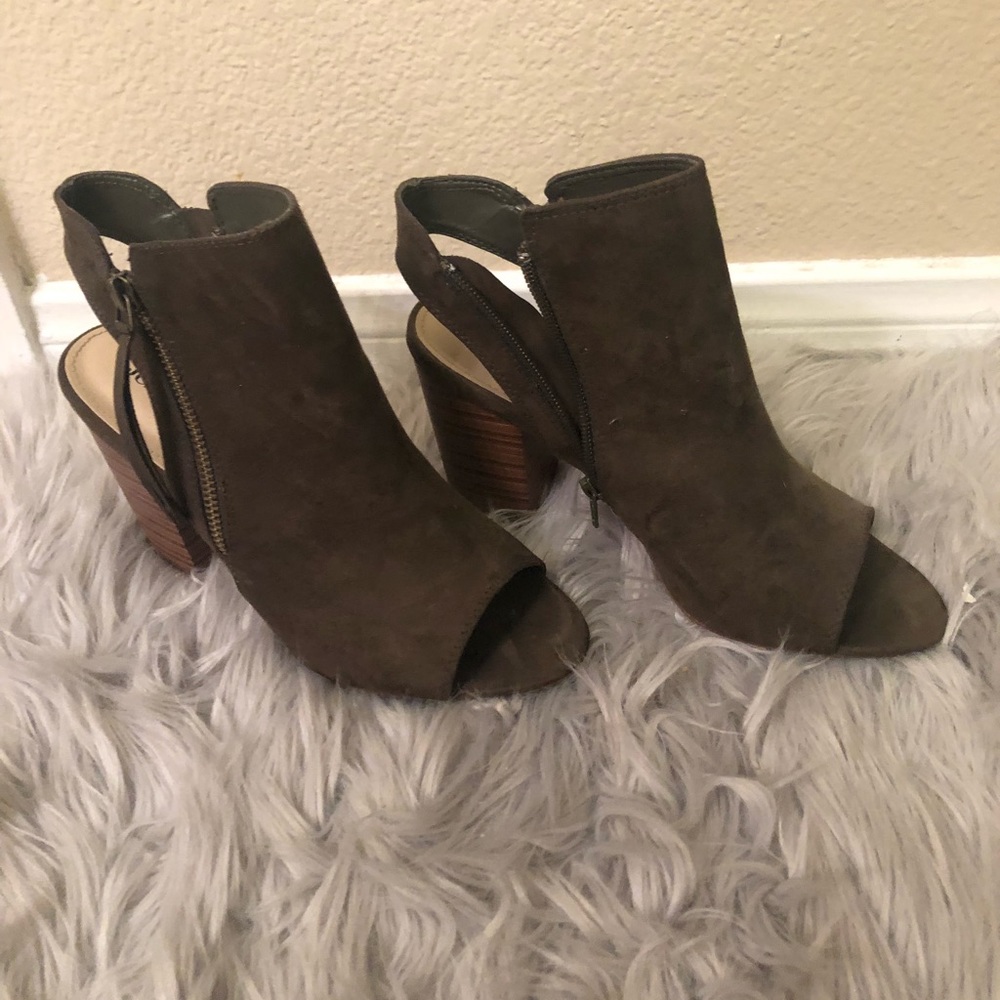 Green open toe booties